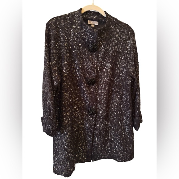JM Collection Black Sequins Topper Jacket Size M - Picture 3 of 8